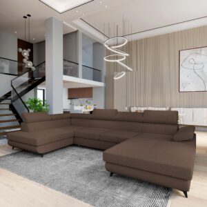 wohnli-moebel-suche-800001122504-1 WOHNLANDSCHAFT RUBANO L-S Braun Boucle-Stoff mit Schlaffunktion Holz MASSENO Möbel > Sofas & Couches > Wohnlandschaften > Wohnlandschaften U-Form Braun