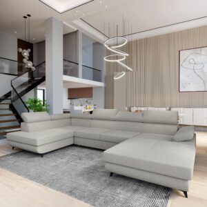 wohnli-moebel-suche-800001122529-1 WOHNLANDSCHAFT RUBANO L-S Hellgrau Boucle-Stoff mit Schlaffunktion Holz MASSENO Möbel > Sofas & Couches > Wohnlandschaften > Wohnlandschaften U-Form Grau