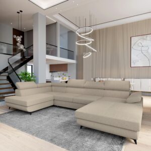 wohnli-moebel-suche-800001122552-1 WOHNLANDSCHAFT RUBANO L-S Beige Boucle-Stoff mit Schlaffunktion Holz MASSENO Möbel > Sofas & Couches > Wohnlandschaften > Wohnlandschaften U-Form Beige