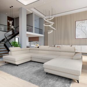 wohnli-moebel-suche-800001122559-1 WOHNLANDSCHAFT RUBANO L-S Creme Boucle-Stoff mit Schlaffunktion Holz MASSENO Möbel > Sofas & Couches > Wohnlandschaften > Wohnlandschaften U-Form Weiß