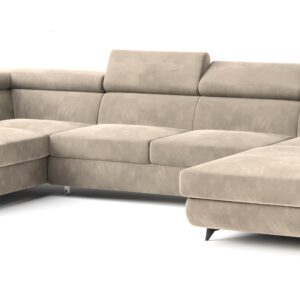 wohnli-moebel-suche-800001122593 Wohnli Möbelsuche - WOHNLANDSCHAFT RUBANO L-S Creme Velours-Stoff mit Schlaffunktion