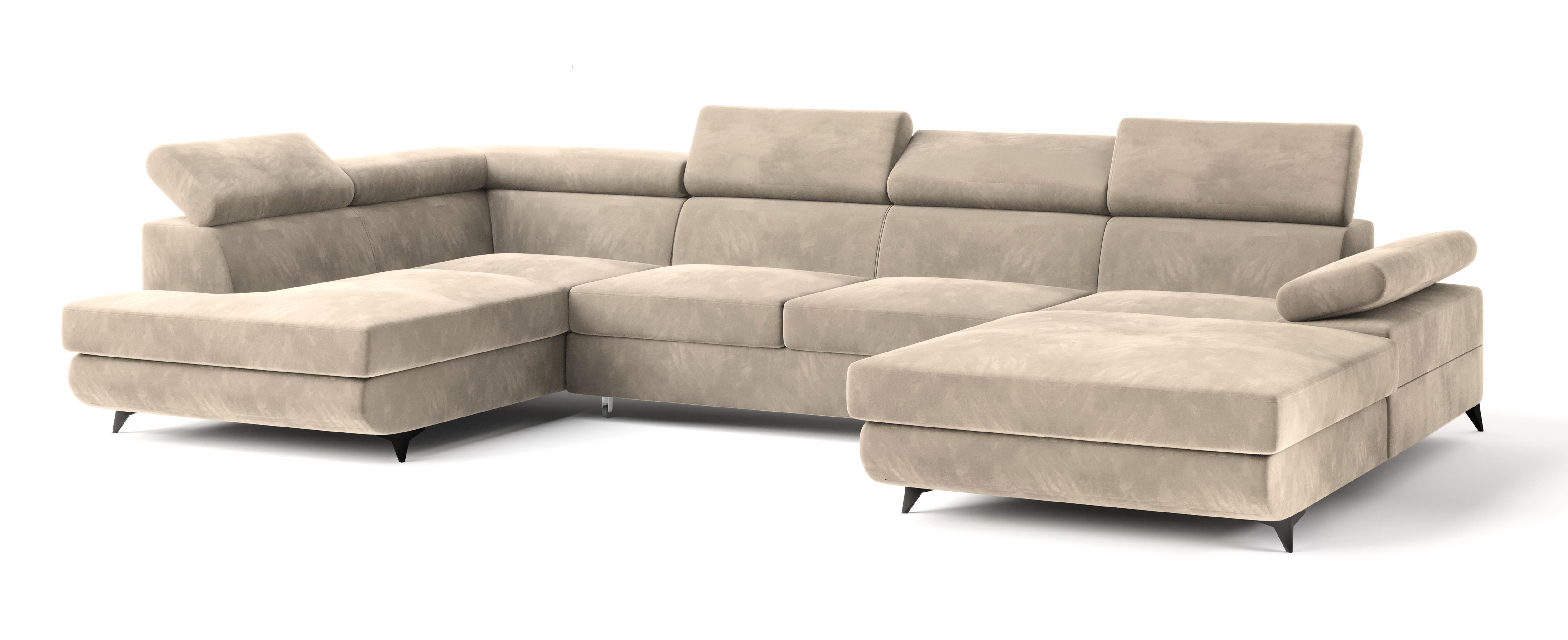Wohnli Möbelsuche - WOHNLANDSCHAFT RUBANO L-S Creme Velours-Stoff mit Schlaffunktion