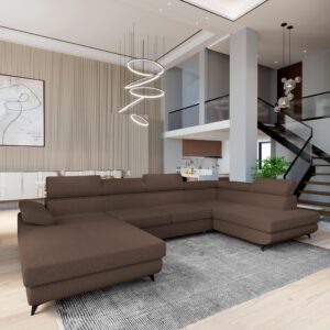 wohnli-moebel-suche-800001122597-1 WOHNLANDSCHAFT RUBANO R-S Braun Boucle-Stoff mit Schlaffunktion Holz MASSENO Möbel > Sofas & Couches > Wohnlandschaften > Wohnlandschaften U-Form Braun