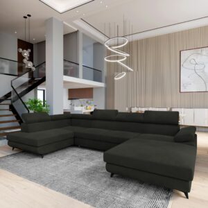 wohnli-moebel-suche-800001122602-1 WOHNLANDSCHAFT RUBANO L-S Schwarz Velours-Stoff mit Schlaffunktion Holz MASSENO Möbel > Sofas & Couches > Wohnlandschaften > Wohnlandschaften U-Form Schwarz