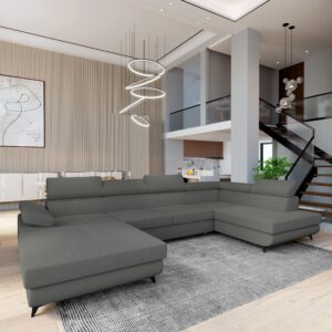 wohnli-moebel-suche-800001122615-1 WOHNLANDSCHAFT RUBANO R-S Grau Boucle-Stoff mit Schlaffunktion Holz MASSENO Möbel > Sofas & Couches > Wohnlandschaften > Wohnlandschaften U-Form Grau