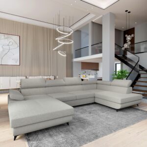 wohnli-moebel-suche-800001122625-1 WOHNLANDSCHAFT RUBANO R-S Hellgrau Boucle-Stoff mit Schlaffunktion Holz MASSENO Möbel > Sofas & Couches > Wohnlandschaften > Wohnlandschaften U-Form Grau