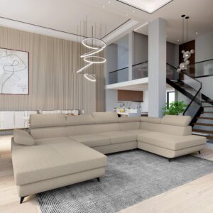 wohnli-moebel-suche-800001122628-1 WOHNLANDSCHAFT RUBANO R-S Beige Boucle-Stoff mit Schlaffunktion Holz MASSENO Möbel > Sofas & Couches > Wohnlandschaften > Wohnlandschaften U-Form Beige