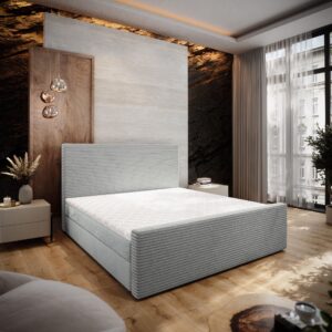 BOXBETT ALORIA 180x200 cm mit Matratze und Topper - Hellgrau Holz MASSENO Möbel > Betten > Boxspringbetten Grau