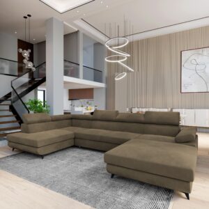 wohnli-moebel-suche-800001122645-1 WOHNLANDSCHAFT RUBANO L-S Beige Velours-Stoff mit Schlaffunktion Holz MASSENO Möbel > Sofas & Couches > Wohnlandschaften > Wohnlandschaften U-Form Beige