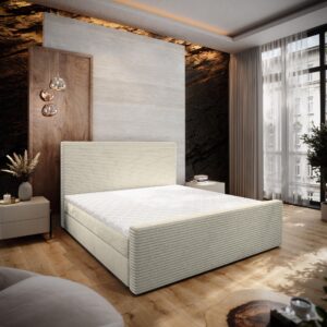 BOXBETT ALORIA 140x200 cm mit Matratze und Topper - Creme Holz MASSENO Möbel > Betten > Boxspringbetten Weiß