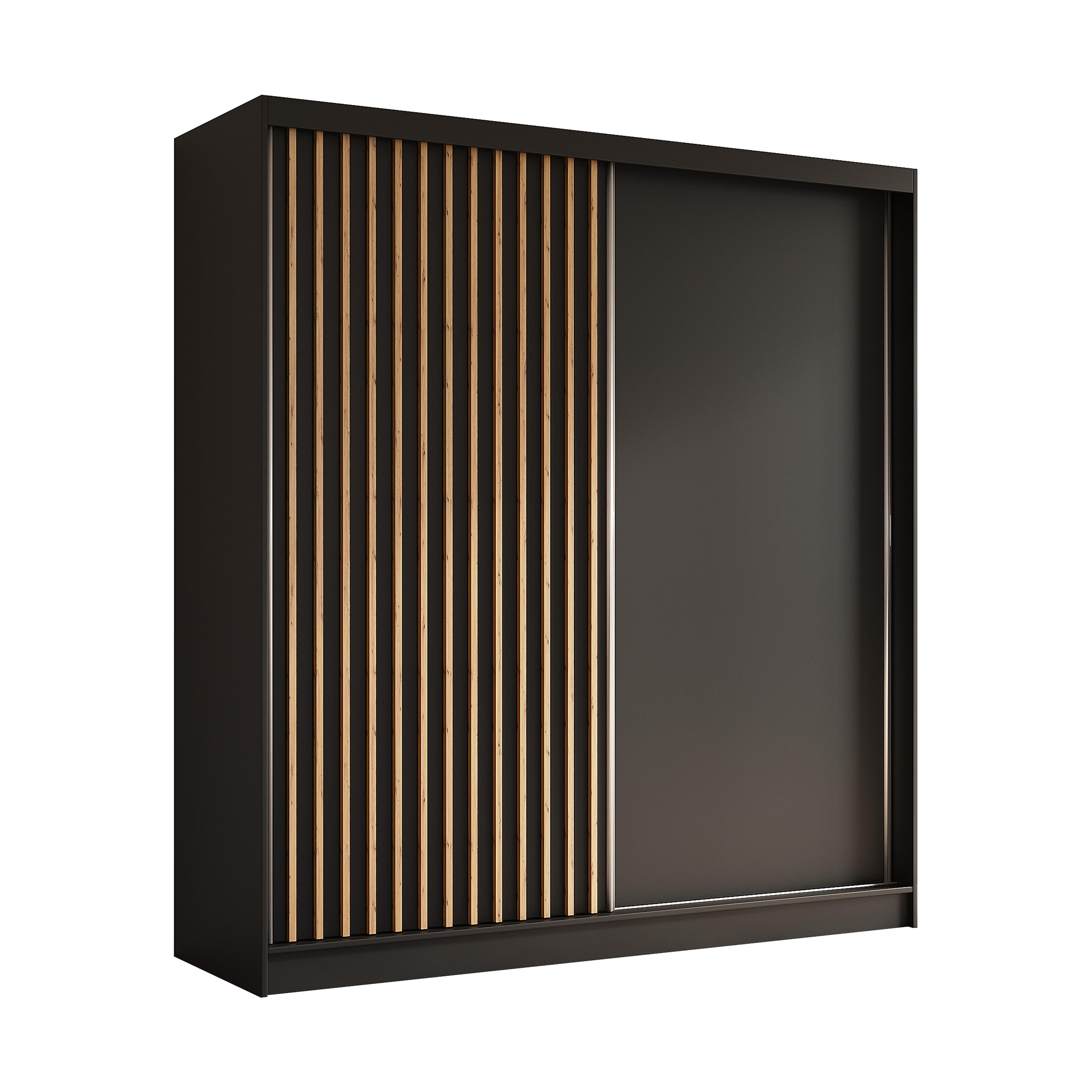 wohnli-moebel-suche-800001124120 Wohnli Möbelsuche - SCHWEBETÜRENSCHRANK Cabinio Schwarz Eiche Artisan 200/216/61 cm – Modern