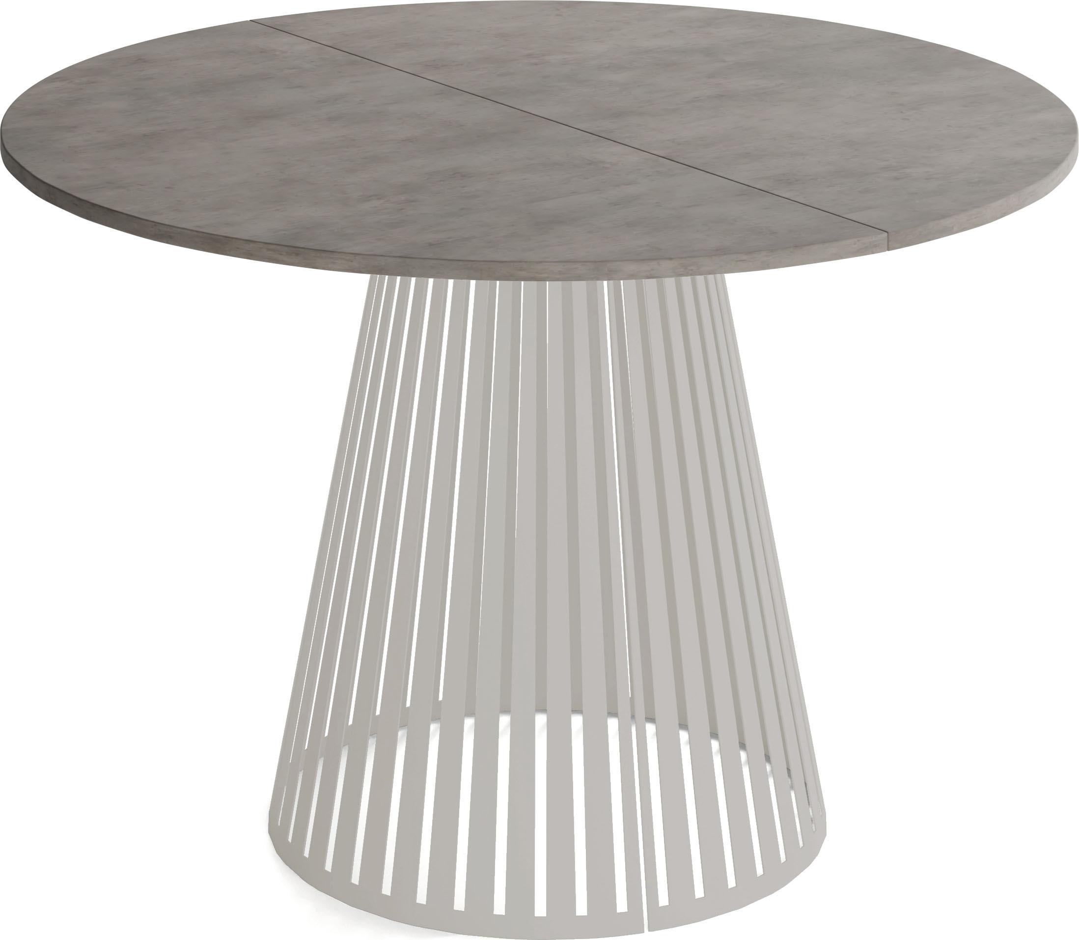 wohnli-moebel-suche-800001124145 Wohnli Möbelsuche - ESSTISCH Naro rund ausziehbar mit Lamellen-Metallgestell in Grau-Beige