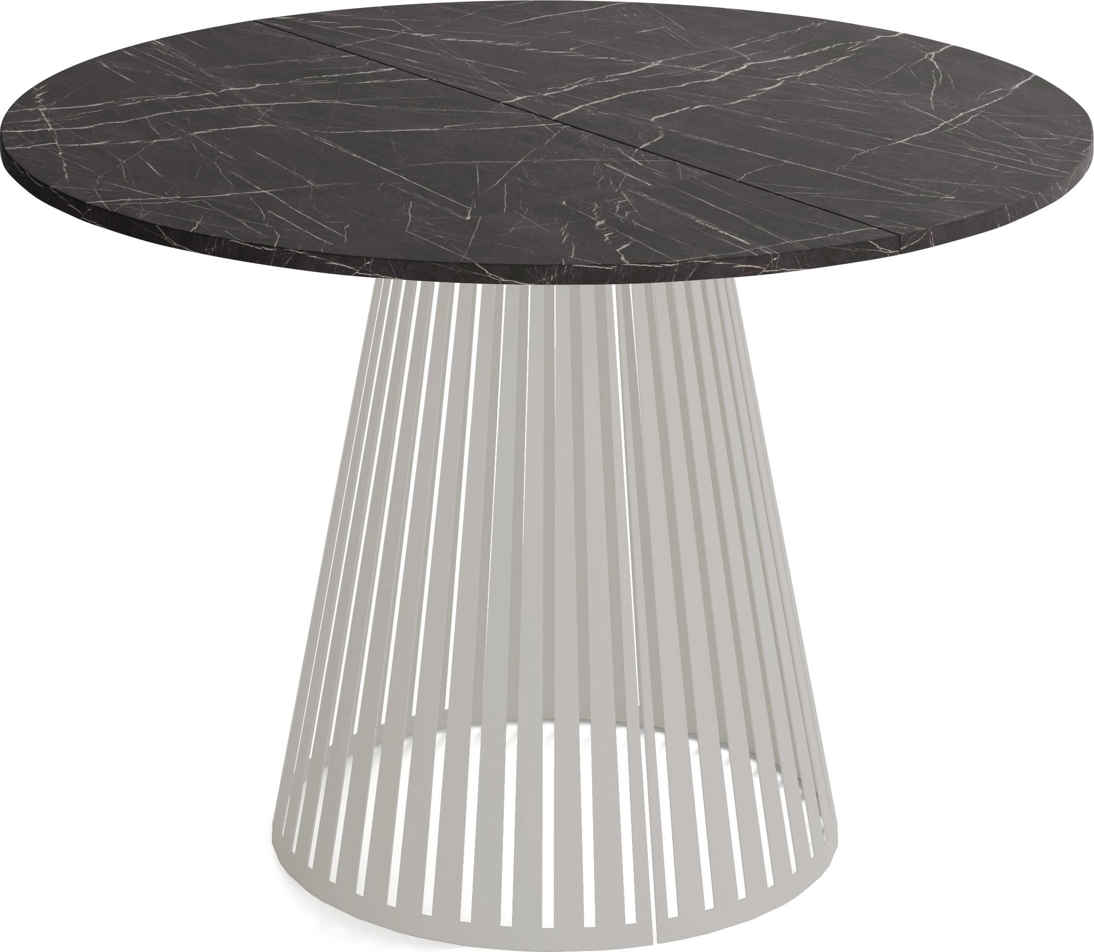 wohnli-moebel-suche-800001124156 Wohnli Möbelsuche - ESSTISCH Naro rund ausziehbar mit Lamellen-Metallgestell in Grau-Beige