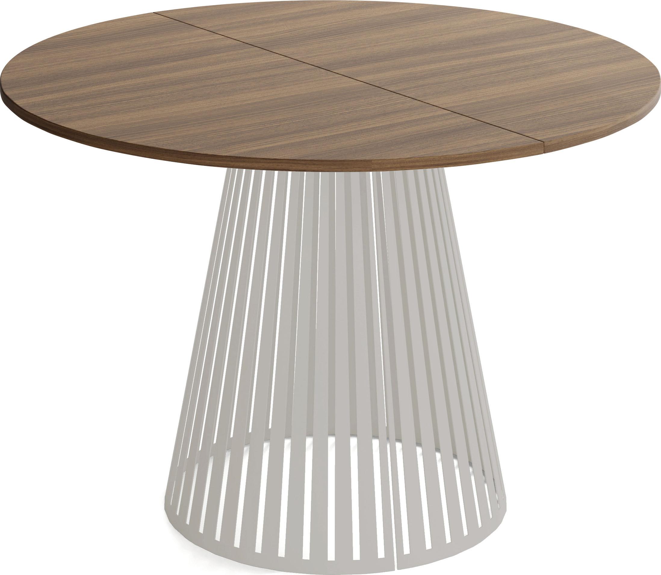 wohnli-moebel-suche-800001124190 Wohnli Möbelsuche - ESSTISCH Naro rund ausziehbar mit Lamellen-Metallgestell in Grau-Beige