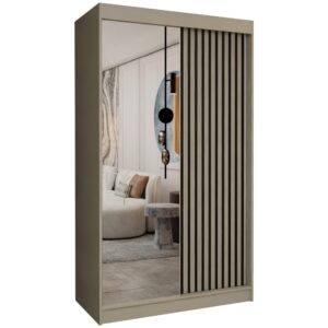 wohnli-moebel-suche-800001124197 Wohnli Möbelsuche - SCHWEBETÜRENSCHRANK Cabinio Beige 120/216/61 cm – mit Spiegel und Lamellen