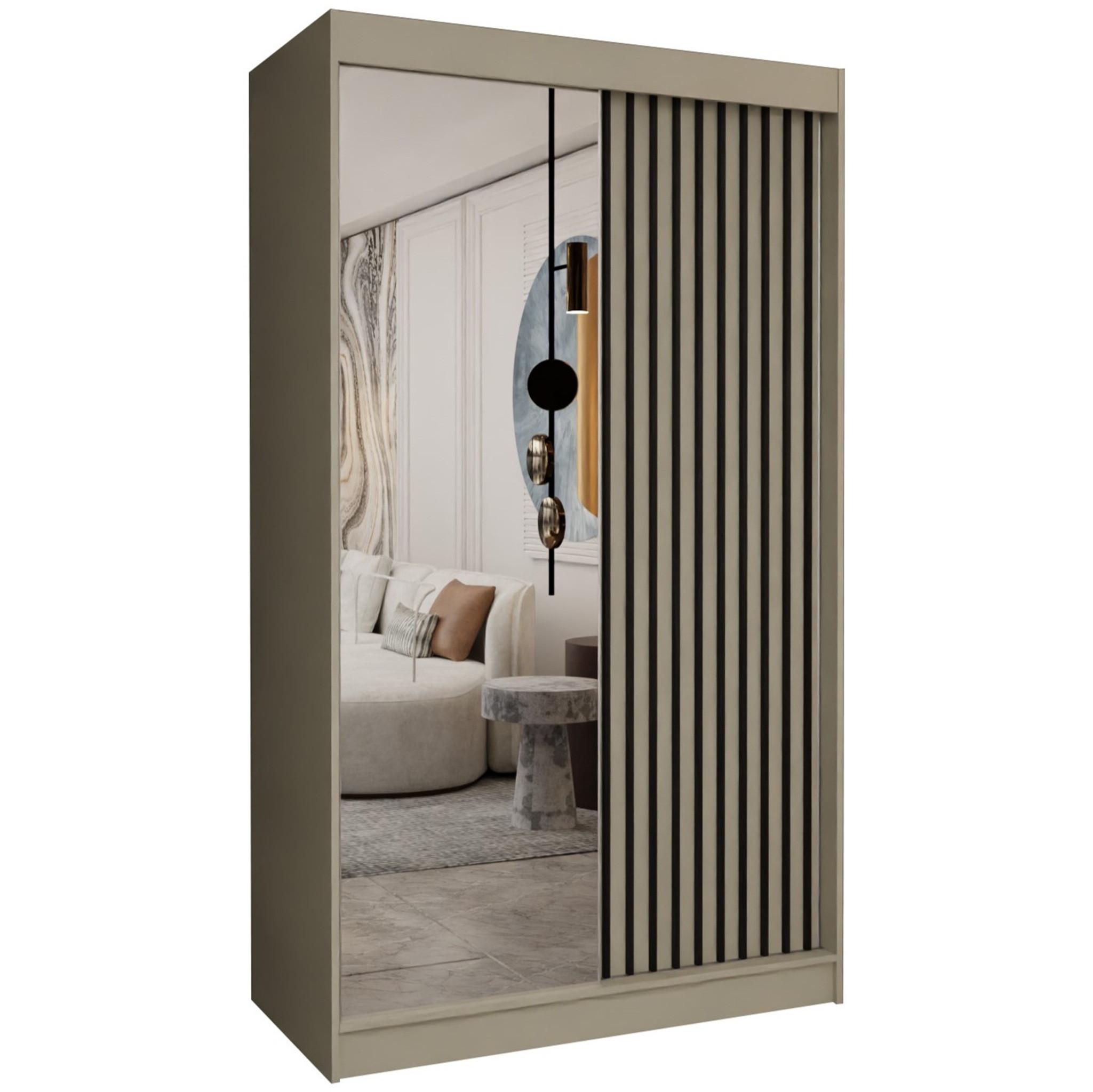 Wohnli Möbelsuche - SCHWEBETÜRENSCHRANK Cabinio Beige 120/216/61 cm – mit Spiegel und Lamellen