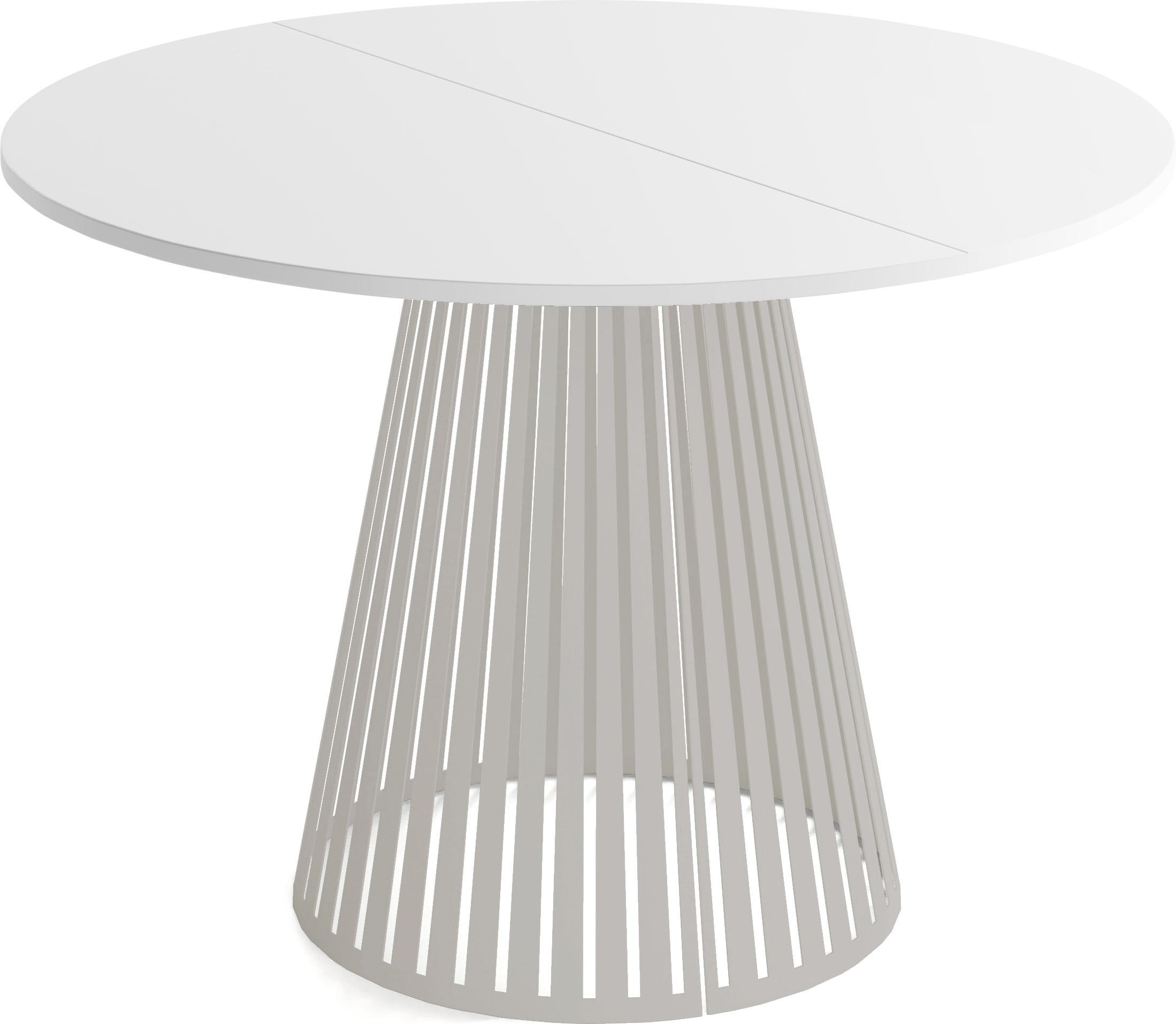 wohnli-moebel-suche-800001124227 Wohnli Möbelsuche - ESSTISCH Naro rund ausziehbar mit Lamellen-Metallgestell in Grau-Beige