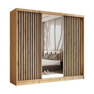 wohnli-moebel-suche-800001124243 Wohnli Möbelsuche - SCHWEBETÜRENSCHRANK Cabinio Eiche Artisan Schwarz 240/216/61 cm – mit Spiegel und Lamellen
