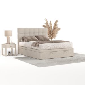wohnli-moebel-suche-800001127883 Wohnli Möbelsuche - POLSTERBETT Guam mit Stauraum 200/200 cm Hellbeige im Megan Stoff