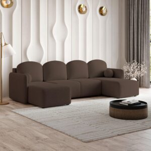 wohnli-moebel-suche-800001129341-1 WOHNLANDSCHAFT NUBERO Braun Boucle-Stoff mit Schlaffunktion Holz MASSENO Möbel > Sofas & Couches > Wohnlandschaften > Wohnlandschaften U-Form Braun