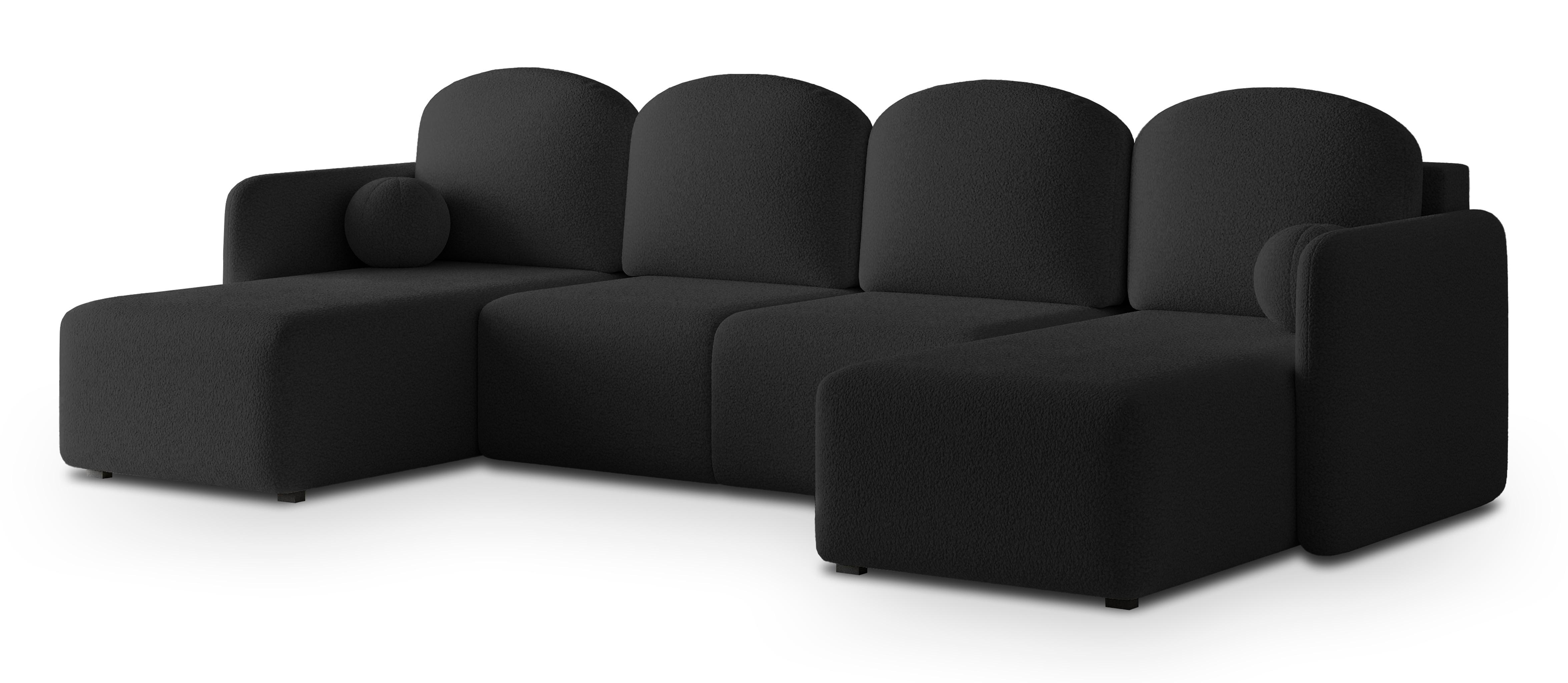 Wohnli Möbelsuche - WOHNLANDSCHAFT NUBERO Schwarz Boucle-Stoff mit Schlaffunktion