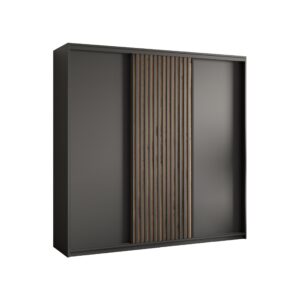 wohnli-moebel-suche-800001129388 Wohnli Möbelsuche - SCHWEBETÜRENSCHRANK VONTE 200/205/60 cm 3-türig mit Lamellen Schwarz