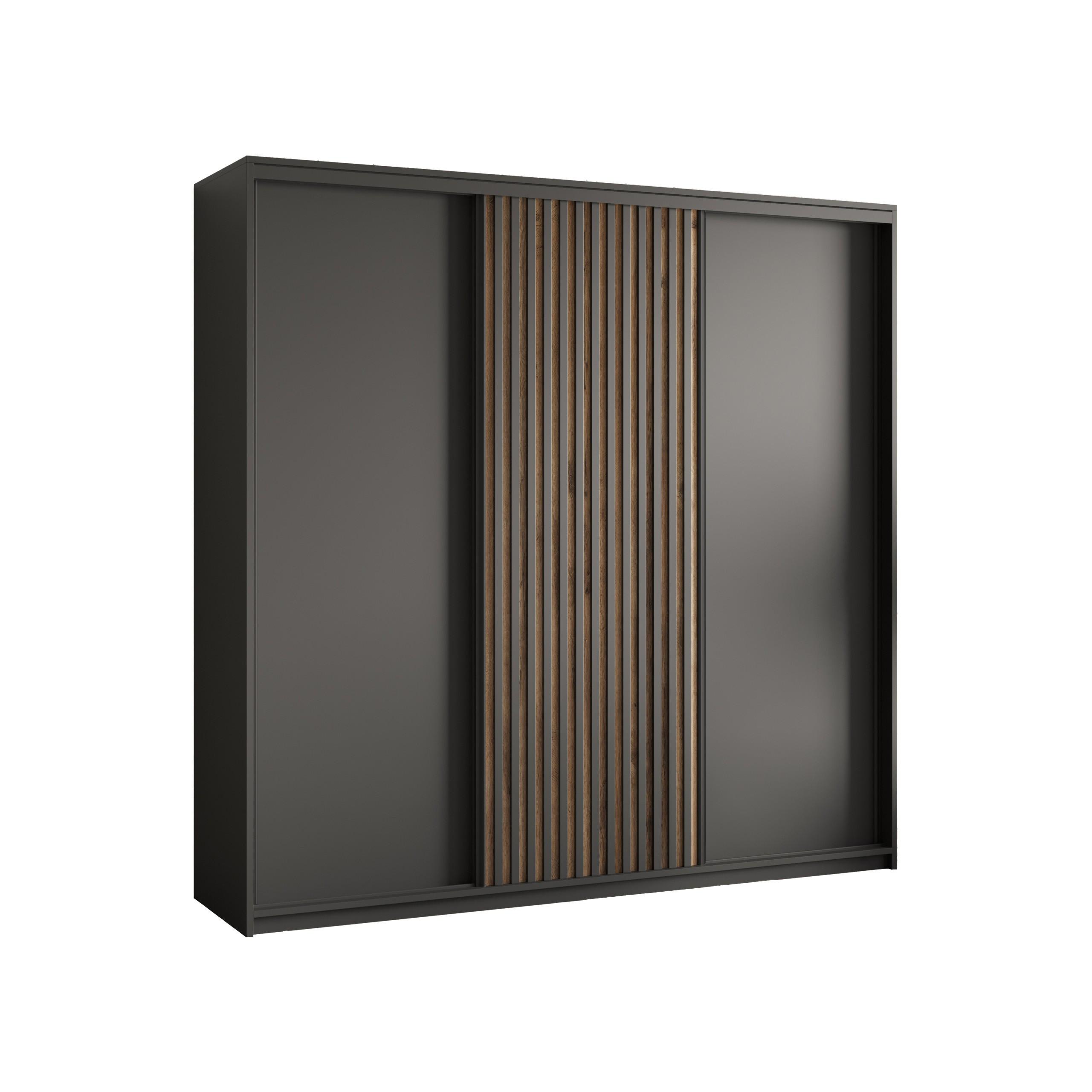 Wohnli Möbelsuche - SCHWEBETÜRENSCHRANK VONTE 200/205/60 cm 3-türig mit Lamellen Schwarz
