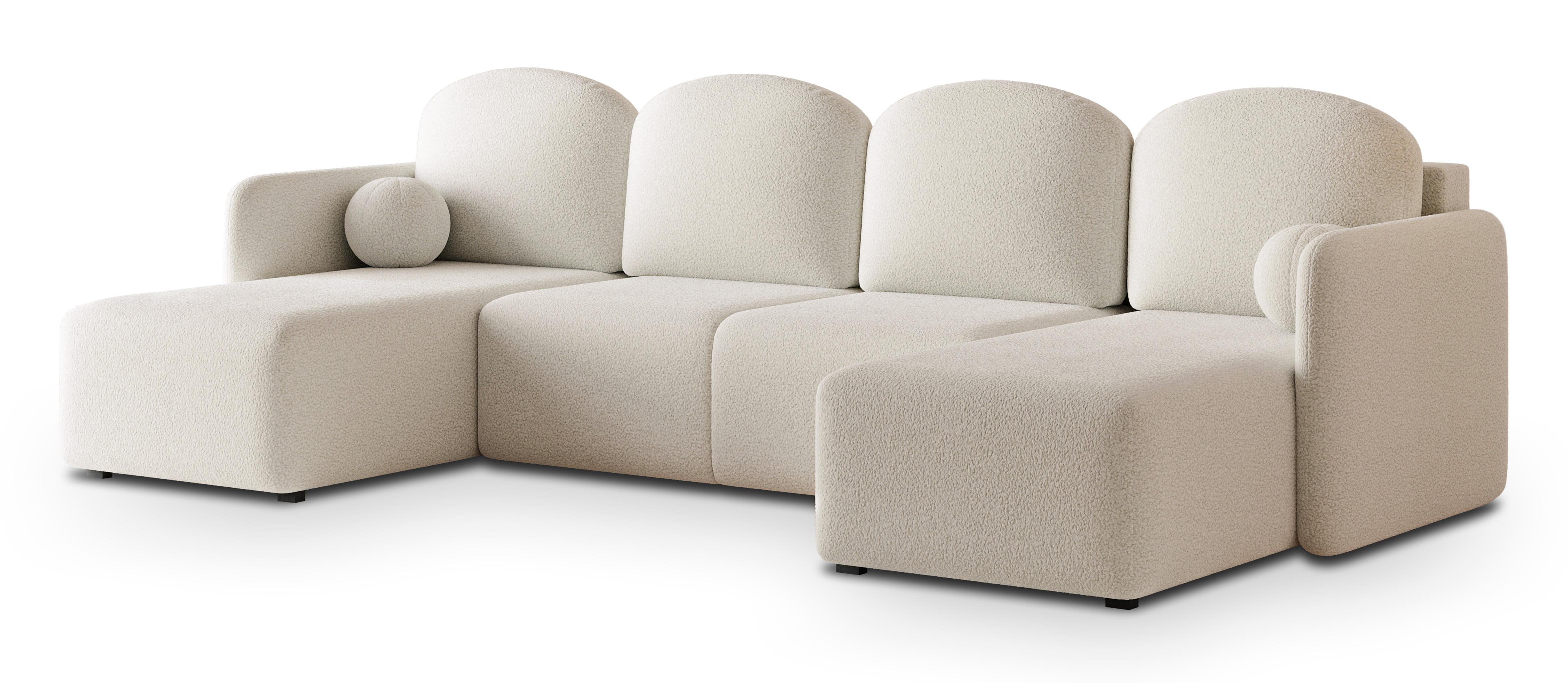 Wohnli Möbelsuche - WOHNLANDSCHAFT NUBERO Creme Boucle-Stoff mit Schlaffunktion