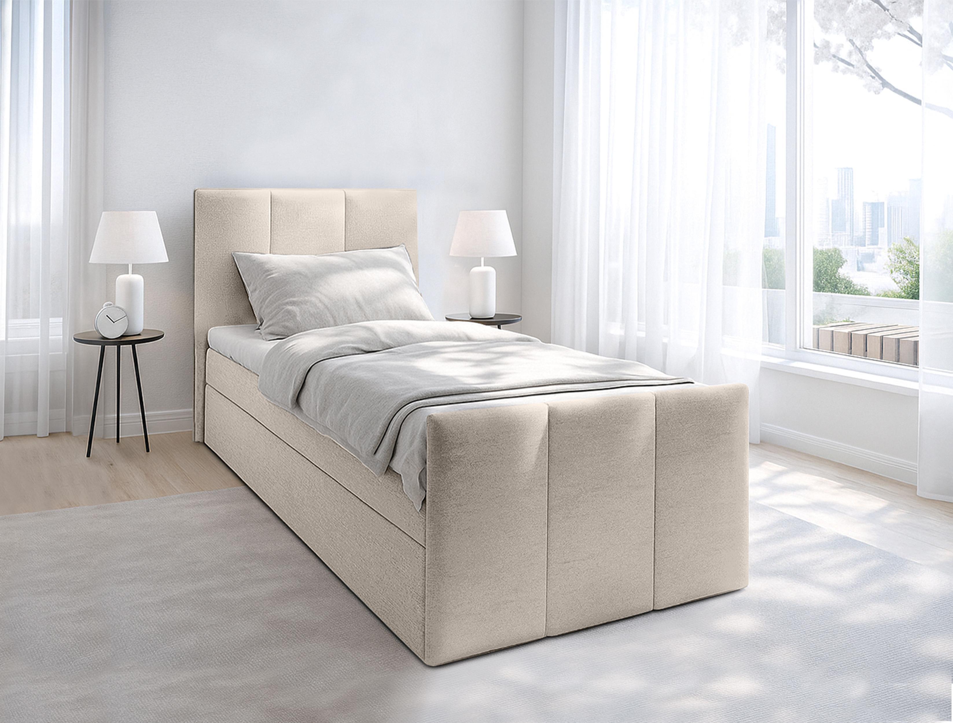 BOXBETT LEVENTE 120x200 cm mit Bettkasten und Matratze - Beige + TOPPER Textil AX Living Möbel > Betten > Boxspringbetten Beige