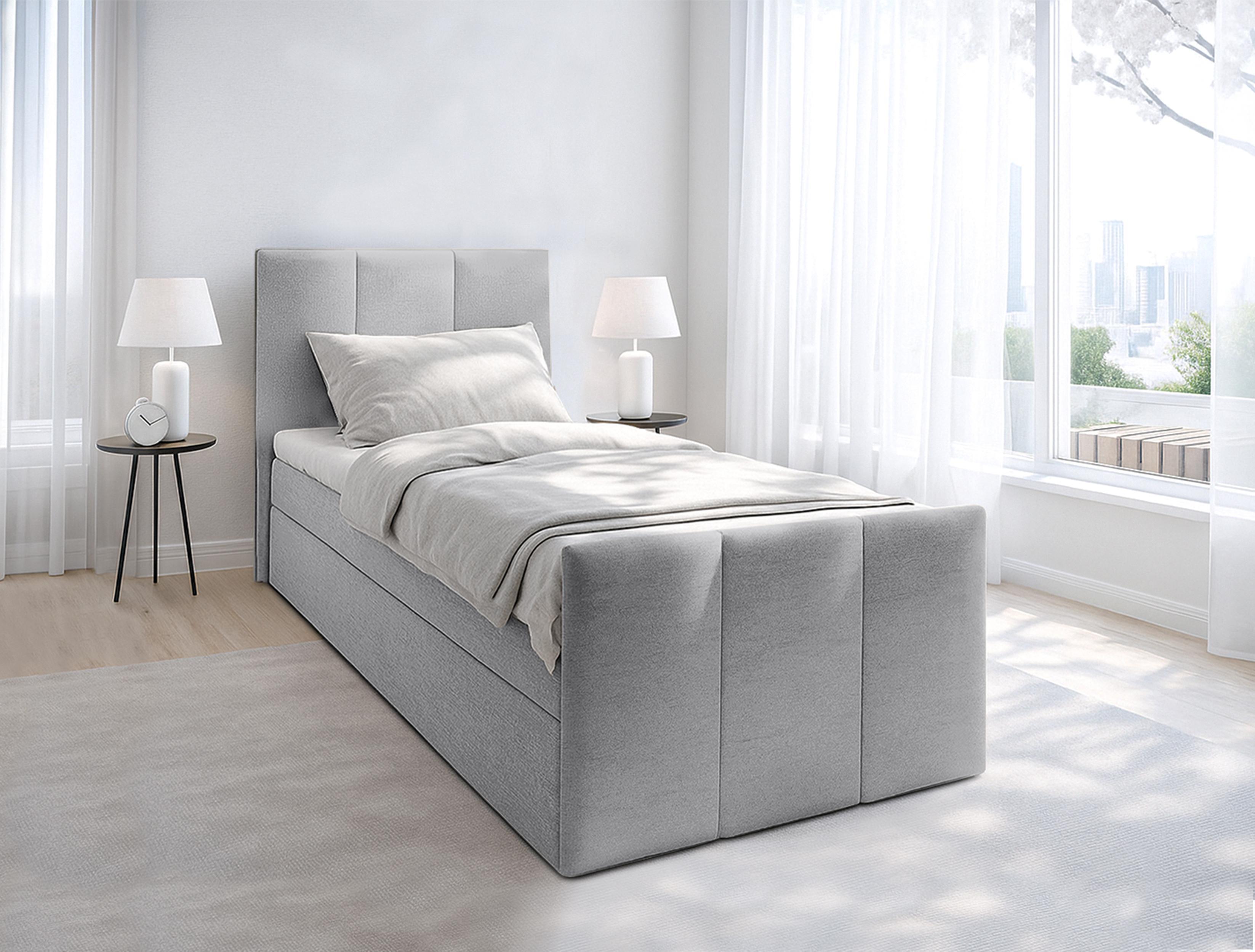 BOXBETT LEVENTE 120x200 cm mit Bettkasten und Matratze - Grau + TOPPER Textil AX Living Möbel > Betten > Boxspringbetten Grau