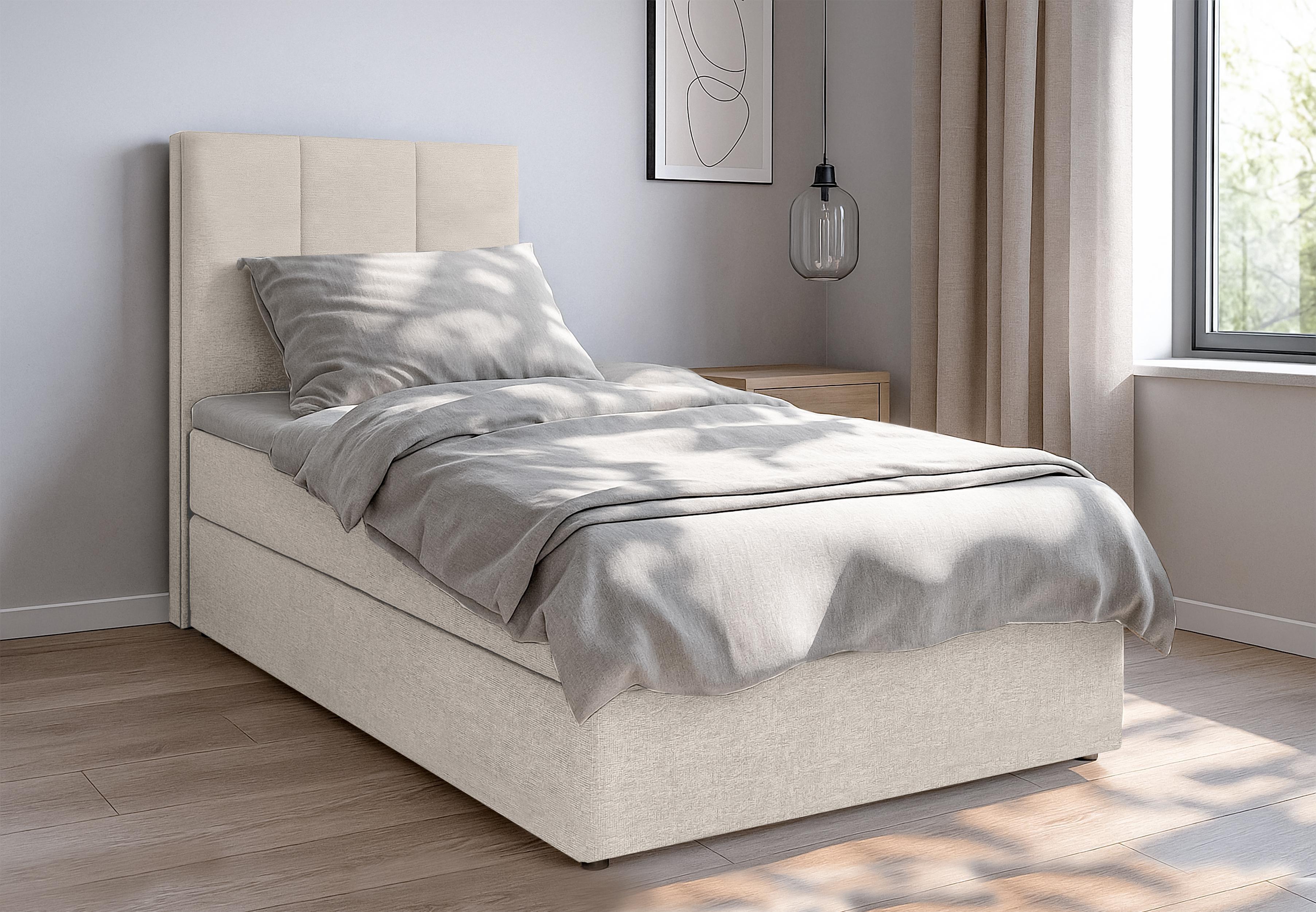 BOXBETT MEREA 120x200 cm mit Bettkasten und Matratze - Beige + TOPPER Textil AX Living Möbel > Betten > Boxspringbetten Beige