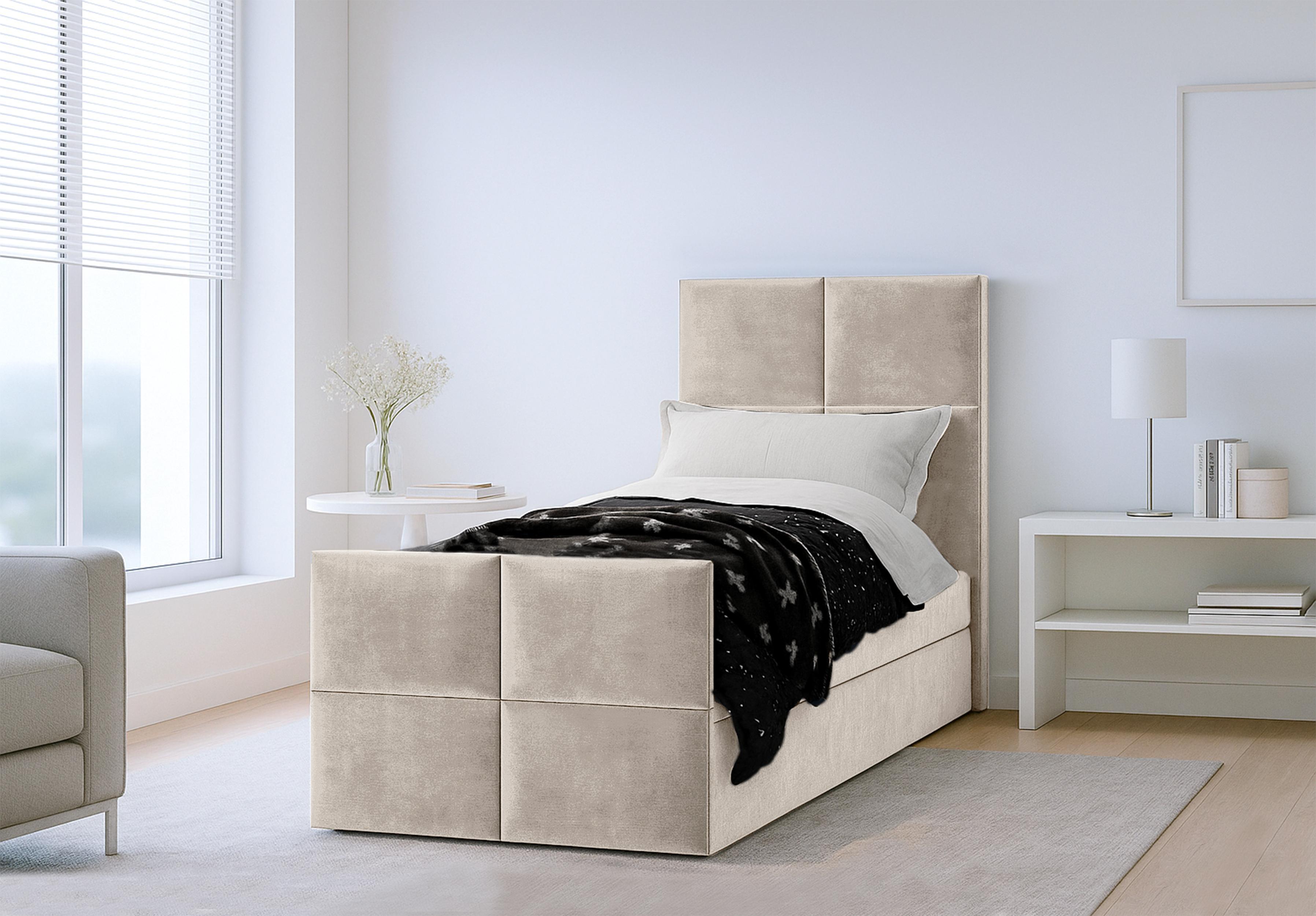 BOXBETT ALEYNA 100x200 cm mit Bettkasten und Matratze - Beige + TOPPER Textil AX Living Möbel > Betten > Boxspringbetten Beige