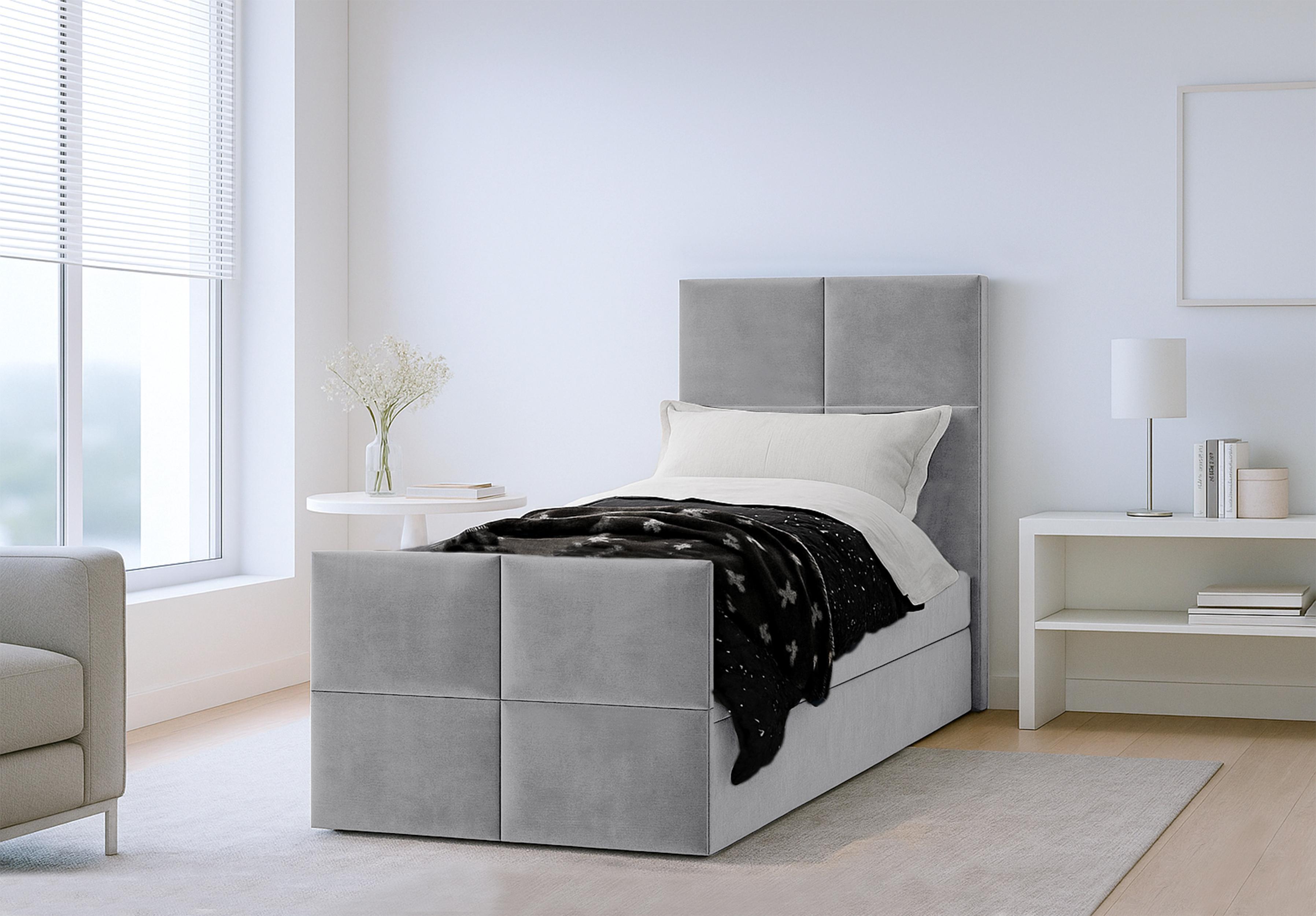 BOXBETT ALEYNA 80x200 cm mit Bettkasten und Matratze - Grau + TOPPER Textil AX Living Möbel > Betten > Boxspringbetten Grau