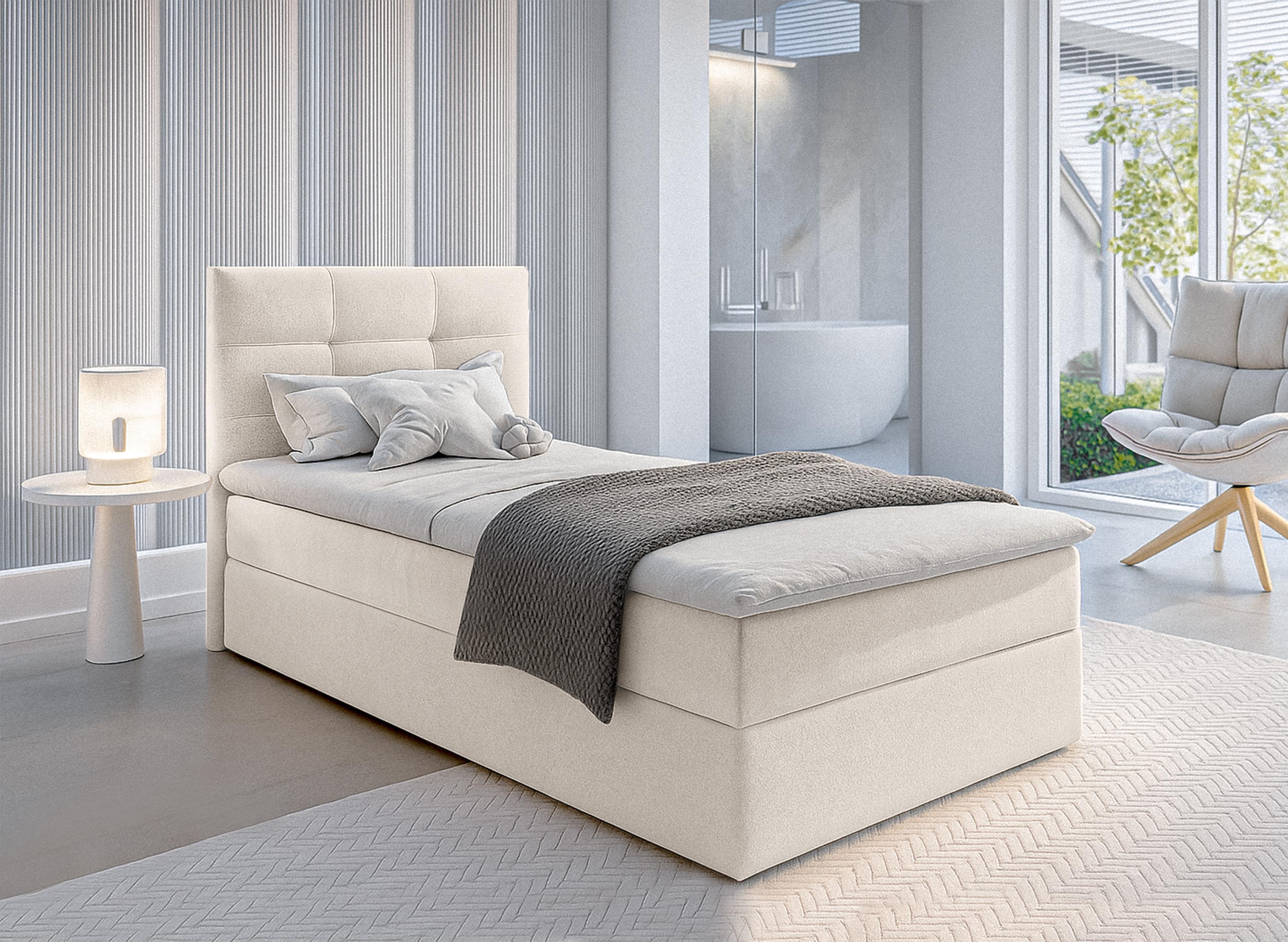 BOXBETT GECETENI 120x200 cm mit Bettkasten und Matratze - Beige + TOPPER Textil AX Living Möbel > Betten > Boxspringbetten Beige