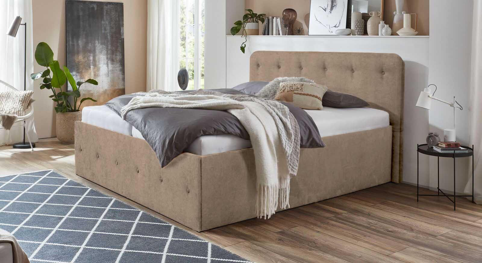 POLSTERBETT Luxi Beige 180 x 200 x 40 cm Stauraum ohne hydraulische Funktion Ohne Matratze und Lattenrost Holz Halmon Schlafkomfort Betten Möbel > Betten > Polsterbetten Beige