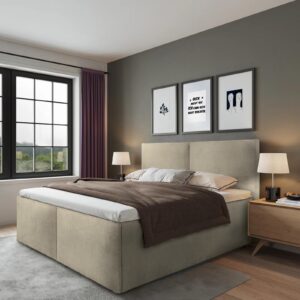 POLSTERBETT Milano Beige 160 x 200 x 32 cm Stauraum Mit hochwertiger Matratze H2 (bis 100 kg) und Lattenrost Holz Halmon Schlafkomfort Betten Möbel > Betten > Polsterbetten Beige