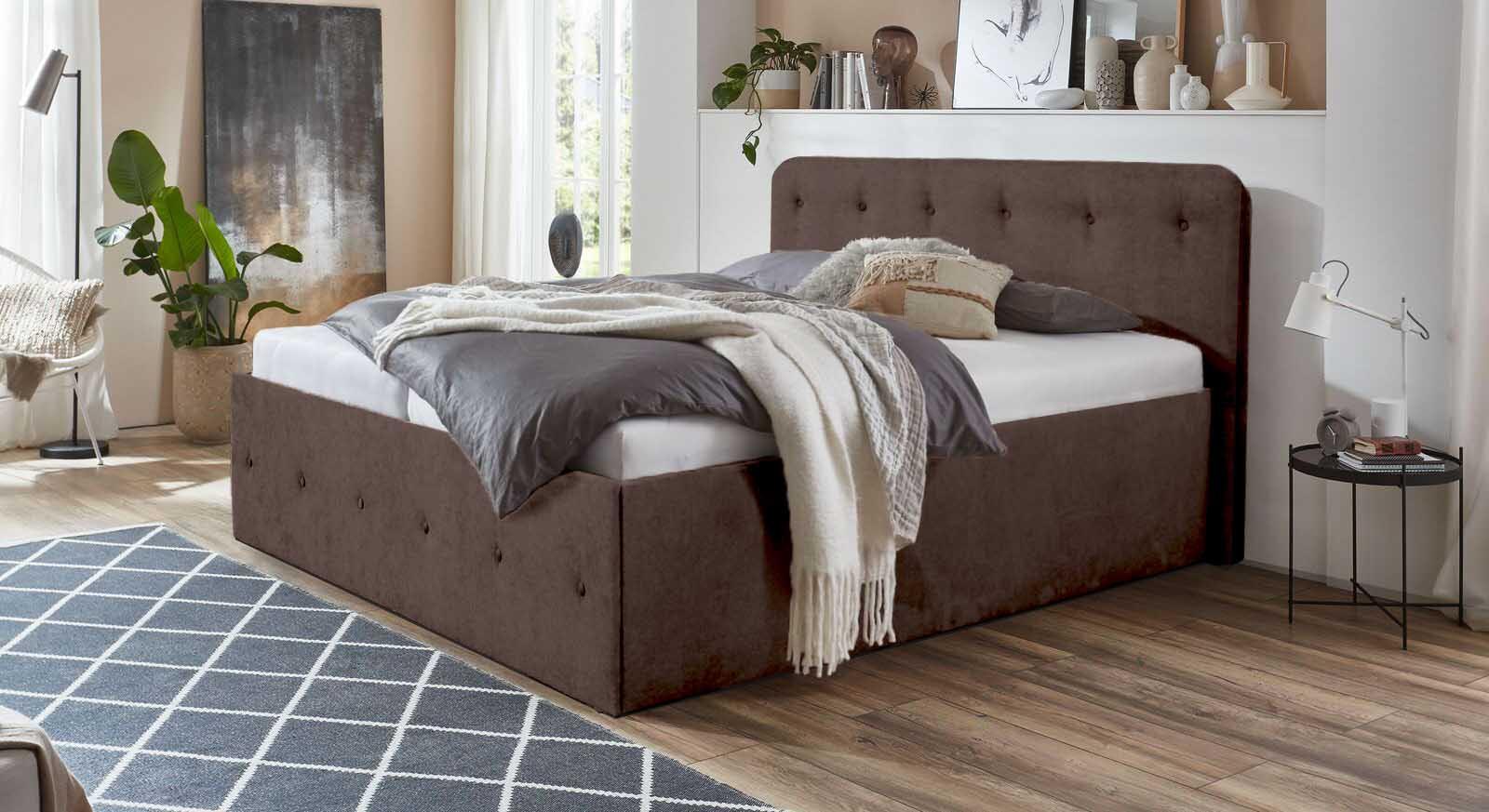 POLSTERBETT Luxi Braun 120 x 200 x 40 cm Stauraum ohne hydraulische Funktion Mit hochwertiger Matratze H2 (bis 100 kg) und Lattenrost Holz Halmon Schlafkomfort Betten Möbel > Betten > Polsterbetten Braun