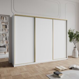 SCHWEBETÜRENSCHRANK NISSE 250/205/60 cm 3-türig mit Schubladen Weiß Holzwerkstoff MASSENO Möbel > Schränke > Kleiderschränke > Schwebetürenschränke Weiß