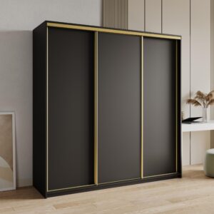 wohnli-moebel-suche-800001136353-1 SCHWEBETÜRENSCHRANK NISSE 180/205/60 cm 3-türig mit Schubladen Schwarz Holzwerkstoff MASSENO Möbel > Schränke > Kleiderschränke > Schwebetürenschränke Schwarz