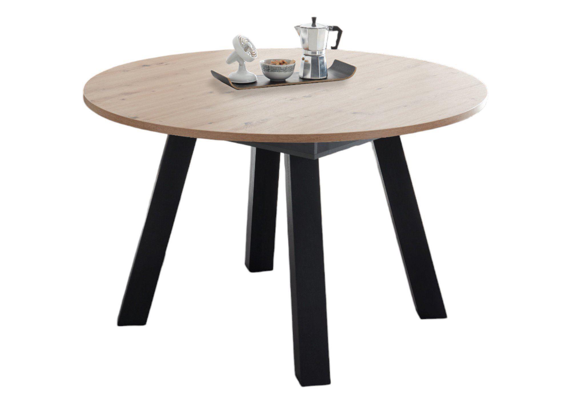 wohnli-moebel-suche-800001136542 Wohnli Möbelsuche - ESSTISCH Rund ausziehbar Edda 3 110 x 110 x 78 Schwarzstahl/Asteiche
