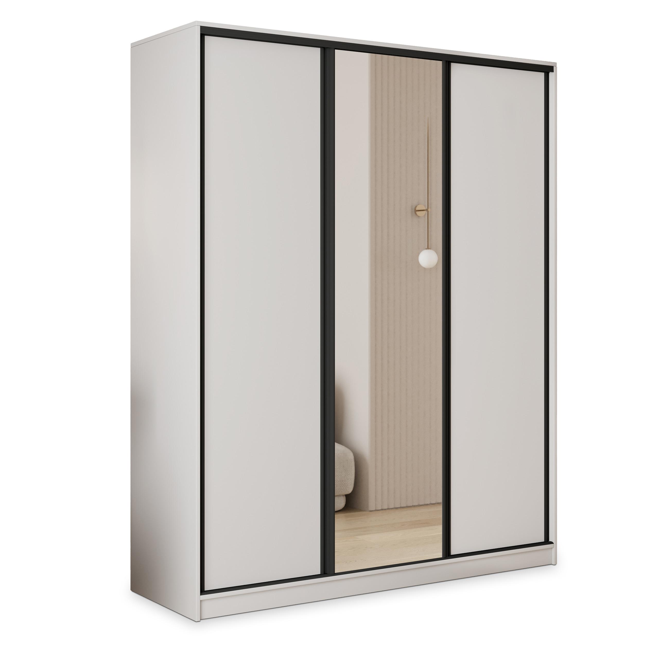 wohnli-moebel-suche-800001137414 Wohnli Möbelsuche - SCHWEBETÜRENSCHRANK TARI 150/205/58 cm 3-türig mit Spiegel und Schubladen Weiß