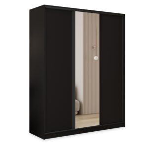 wohnli-moebel-suche-800001137468 Wohnli Möbelsuche - SCHWEBETÜRENSCHRANK TARI 150/205/58 cm 3-türig mit Spiegel und Schubladen Schwarz