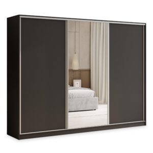 Wohnli Möbelsuche - SCHWEBETÜRENSCHRANK TARI 250/205/58 cm 3-türig mit Spiegel und Schubladen Schwarz