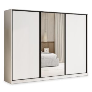 Wohnli Möbelsuche - SCHWEBETÜRENSCHRANK TARI 235/205/58 cm 3-türig mit Spiegel und Schubladen Weiß