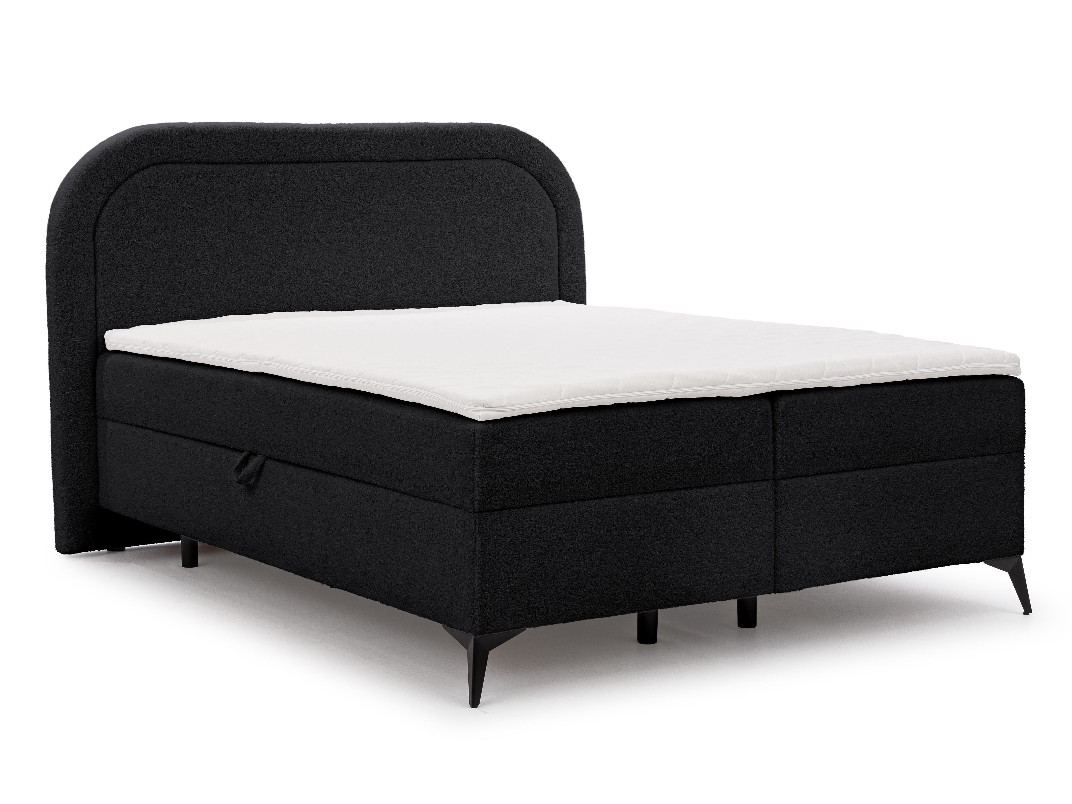 wohnli-moebel-suche-800001138601 Wohnli Möbelsuche - BOXBETT Sonna 180/200 cm Schwarz Bouclé-Stoff mit abgerundetem Kopfteil und mit schwarzen Metallfüßen