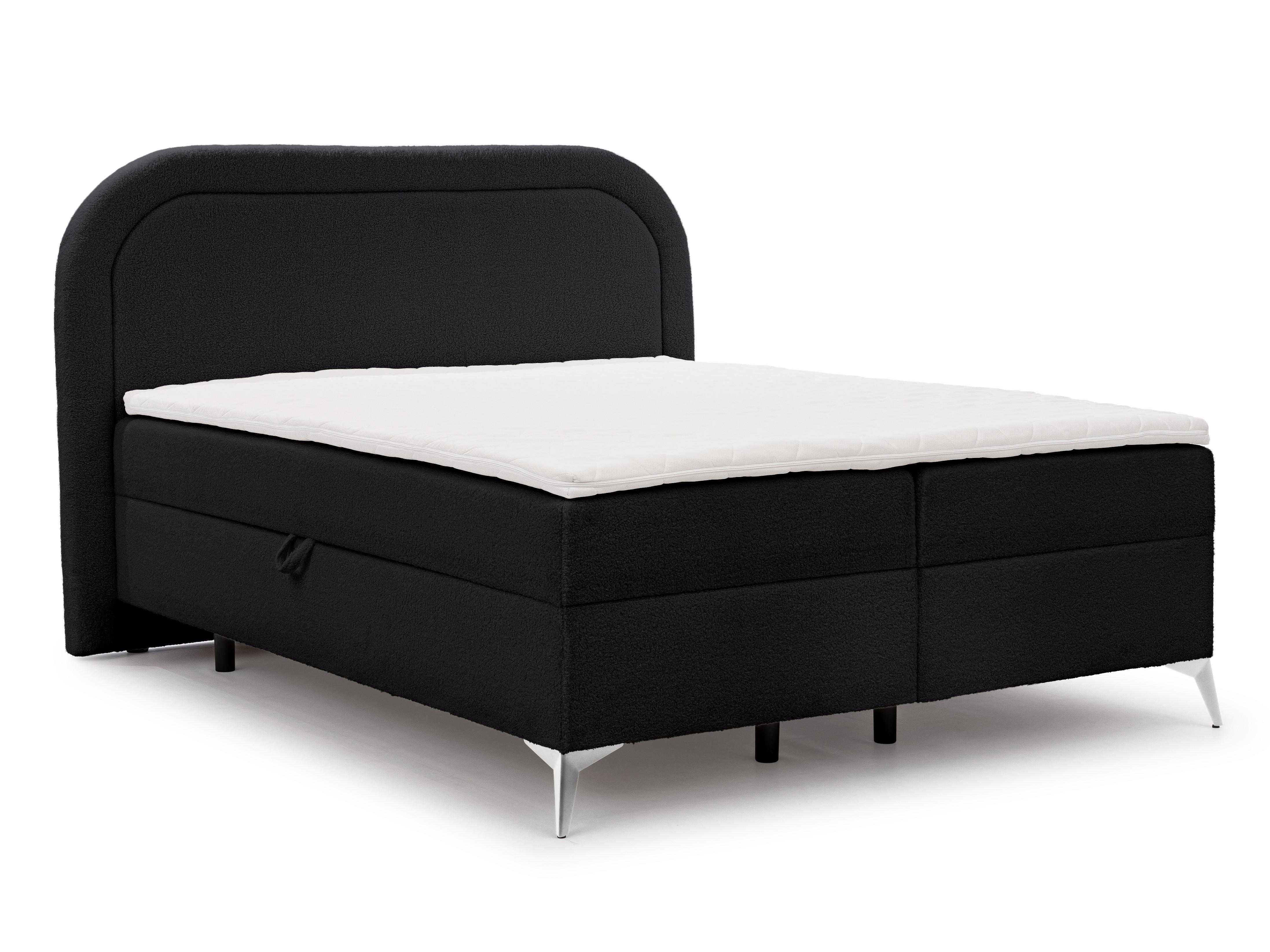 wohnli-moebel-suche-800001138603 Wohnli Möbelsuche - BOXBETT Sonna 160/200 cm Schwarz Bouclé-Stoff mit abgerundetem Kopfteil und mit silbernen Metallfüßen