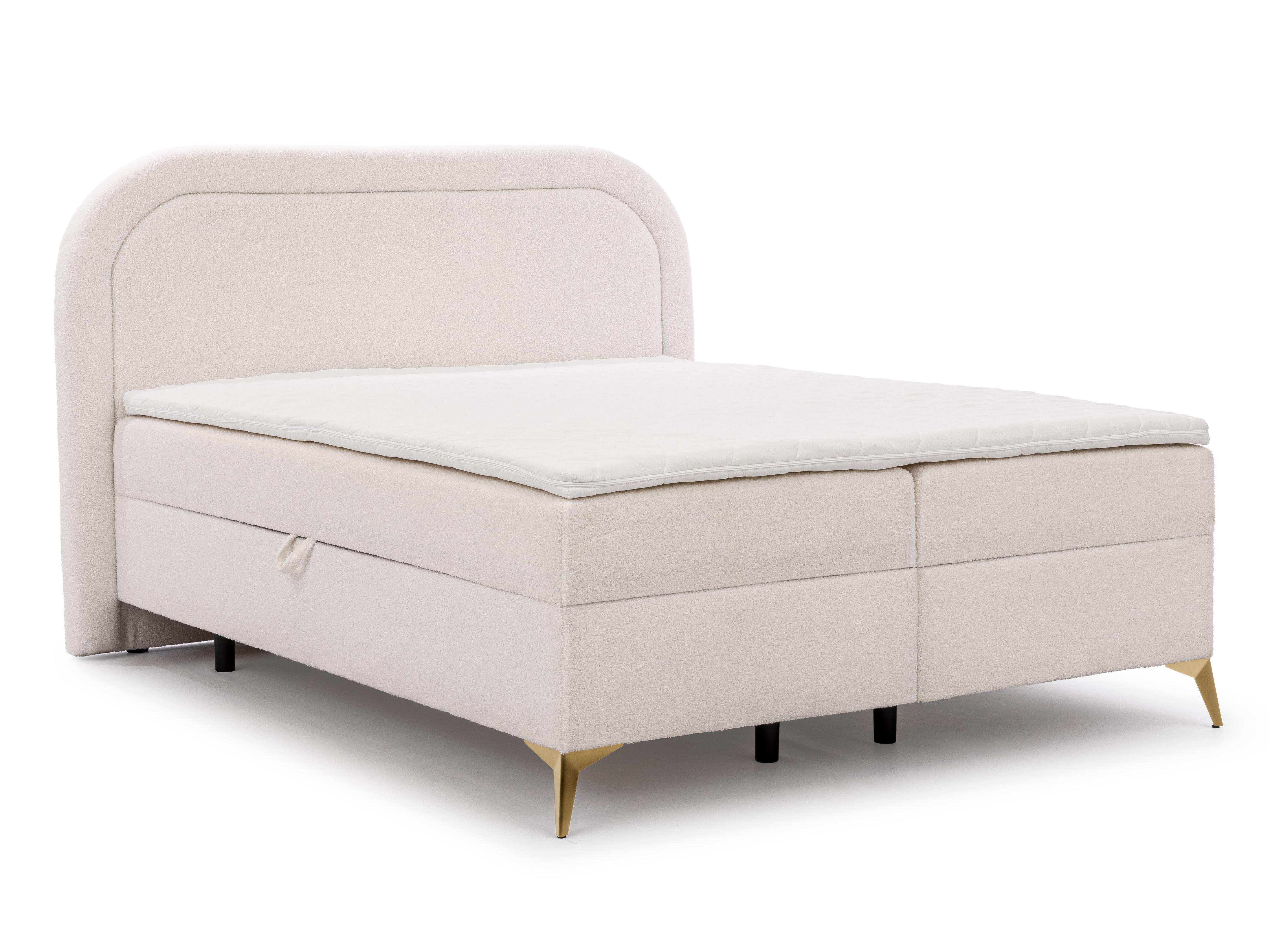 wohnli-moebel-suche-800001138618 Wohnli Möbelsuche - BOXBETT Sonna 180/200 cm Weiß Bouclé-Stoff mit abgerundetem Kopfteil und mit goldenen Metallfüßen
