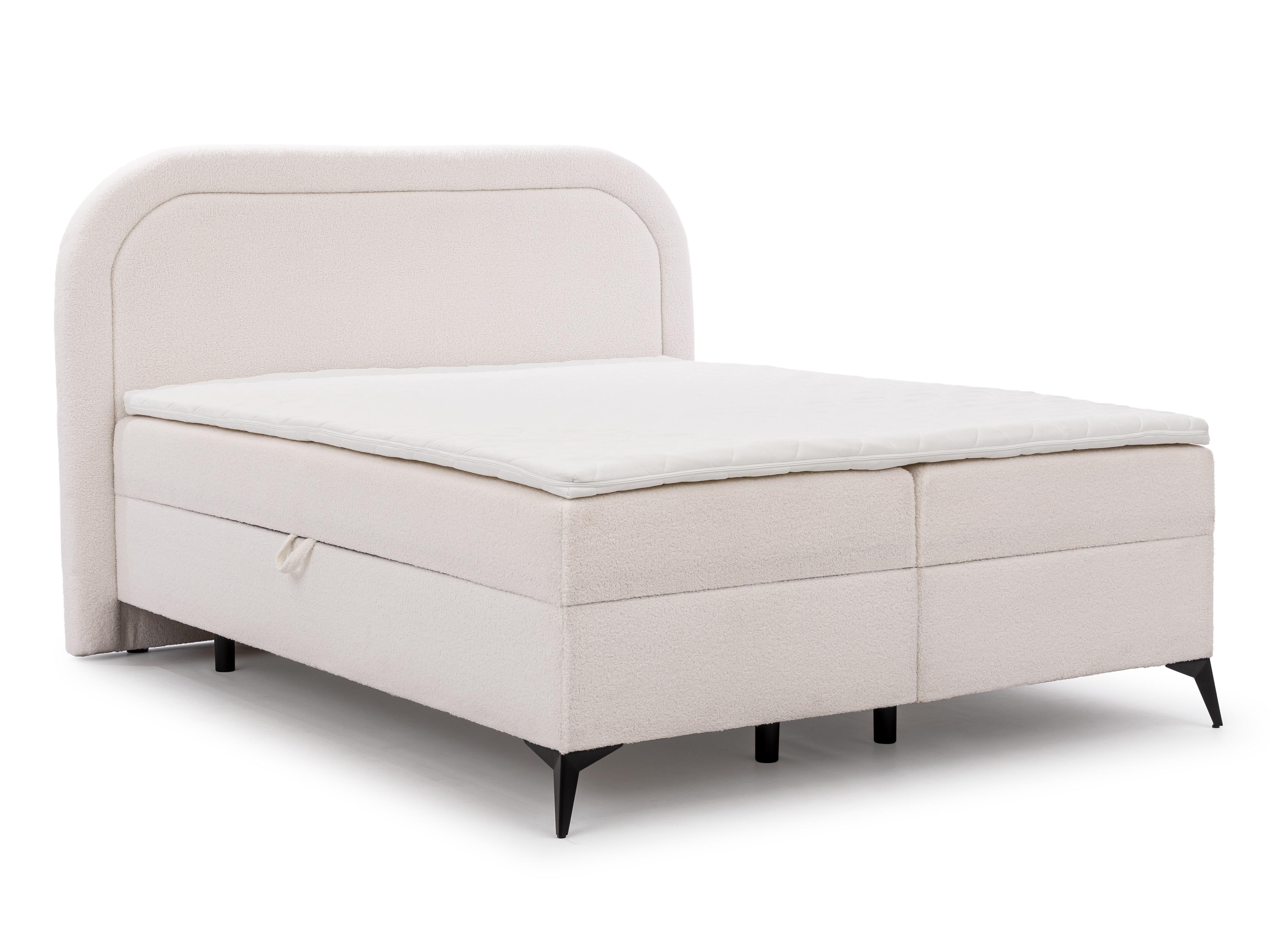 wohnli-moebel-suche-800001138643 Wohnli Möbelsuche - BOXBETT Sonna 180/200 cm Weiß Bouclé-Stoff mit abgerundetem Kopfteil und mit schwarzen Metallfüßen