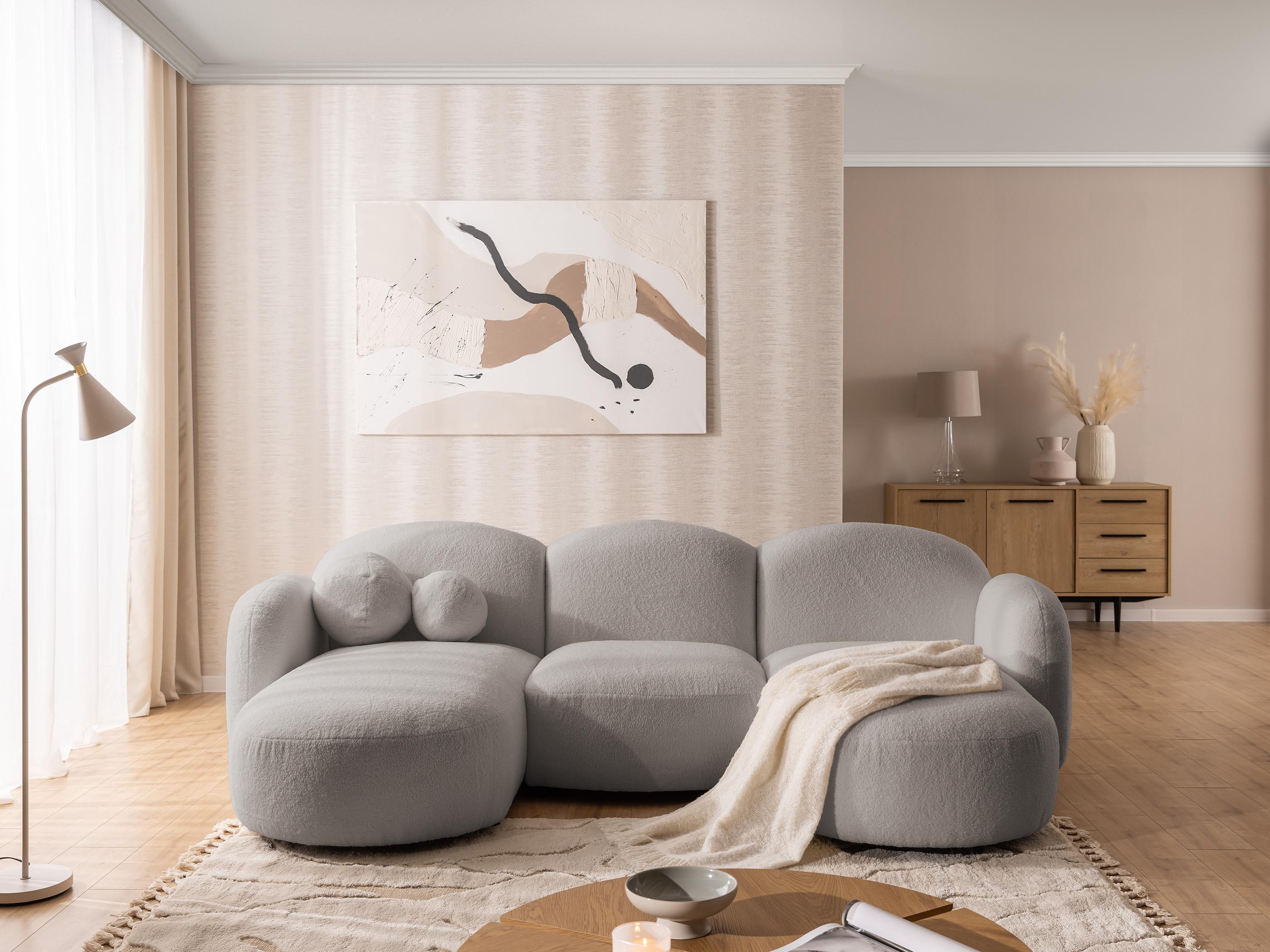 WOHNLANDSCHAFT Nuvola mit abgerundetem Design Hellgrau Bouclé-Stoff Holz, Textil S-Style Möbel Möbel > Sofas & Couches > Wohnlandschaften > Wohnlandschaften U-Form Grau