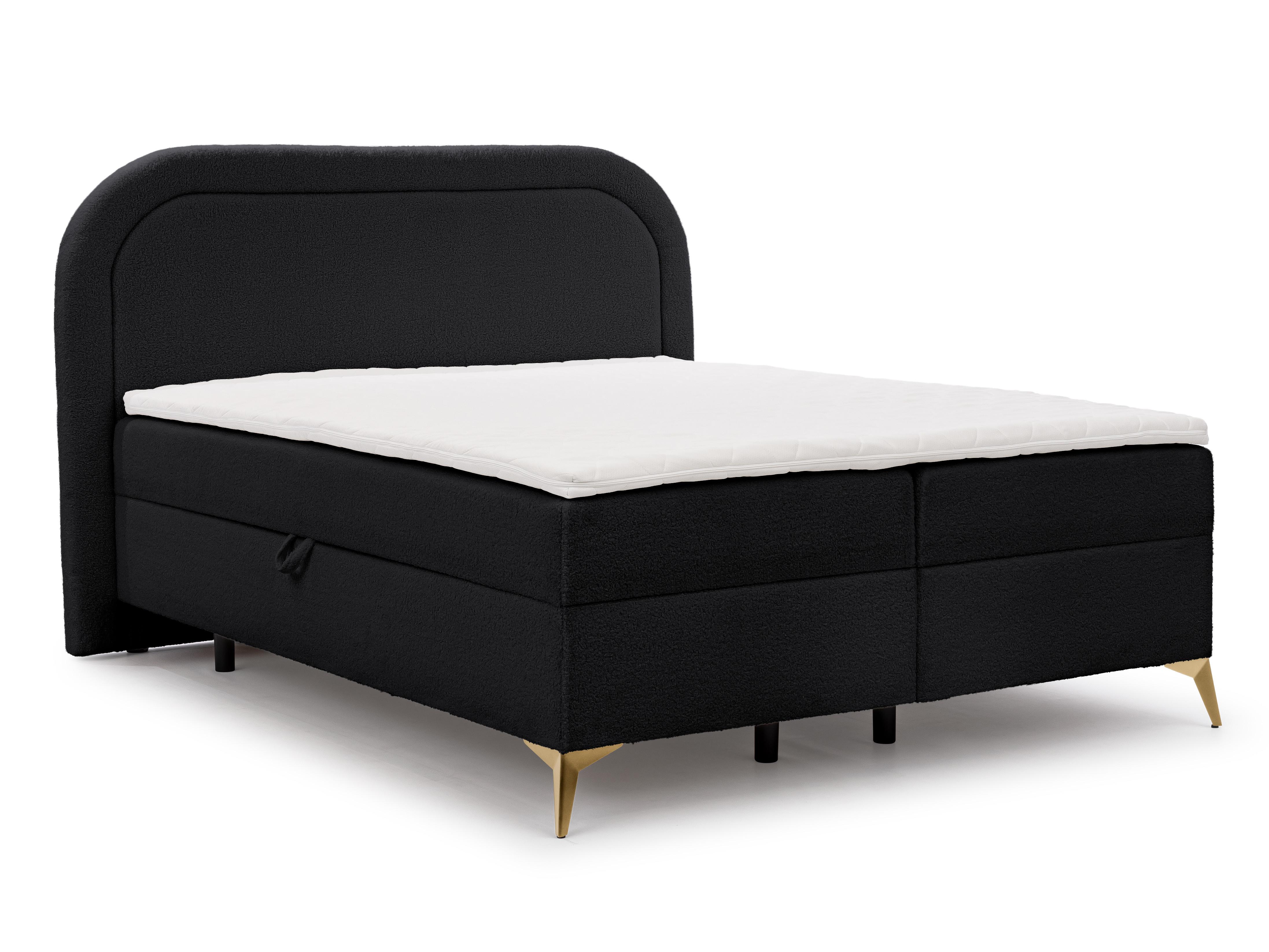 wohnli-moebel-suche-800001138673 Wohnli Möbelsuche - BOXBETT Sonna 160/200 cm Schwarz Bouclé-Stoff mit abgerundetem Kopfteil und mit goldenen Metallfüßen
